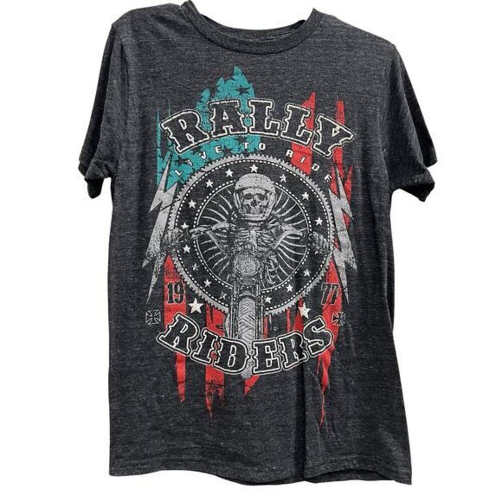 Helix brand T-shirt gray"Rally Riders" skeleton motorcycle sz M